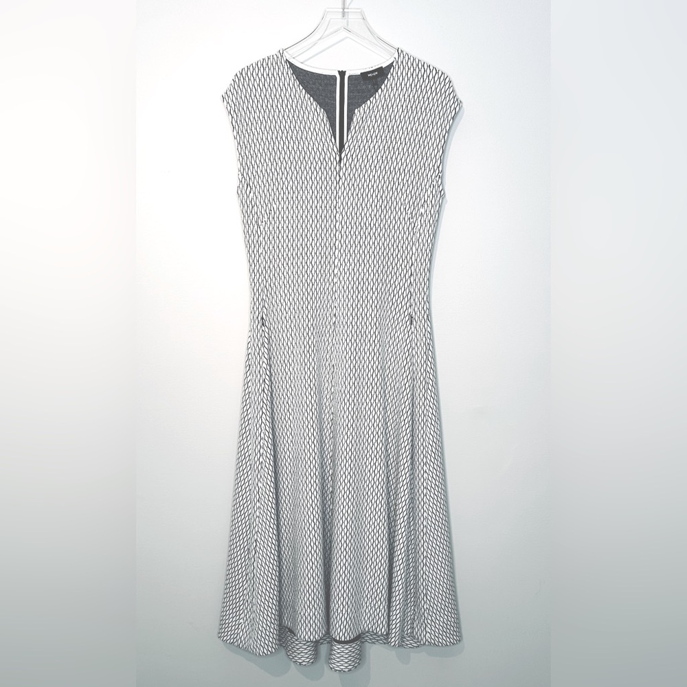 ME+EM Jacquard Pointe Cap Sleeve Cream Black Knit Maxi Dress Size 10 NWT